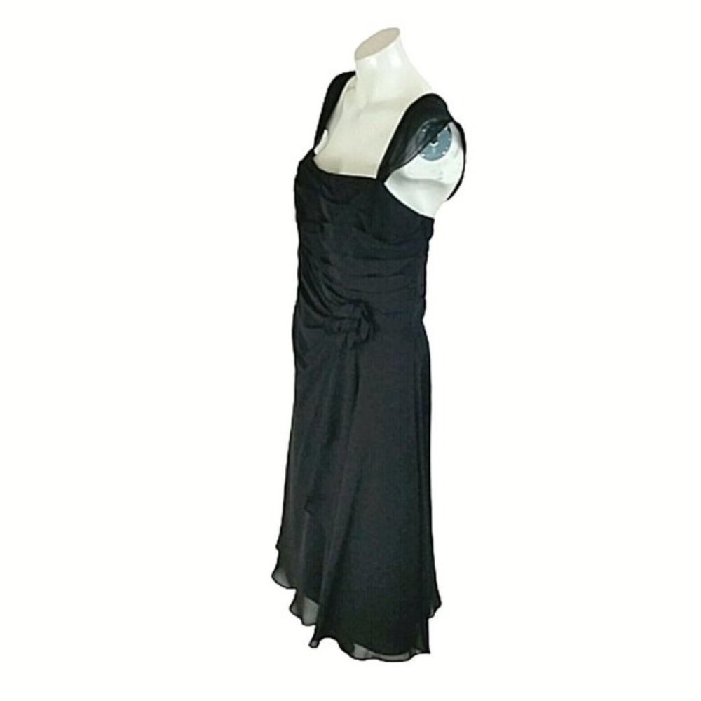 B2 Black Chiffon Pleated Sleeveless A-Line Dress - Picture 3 of 8